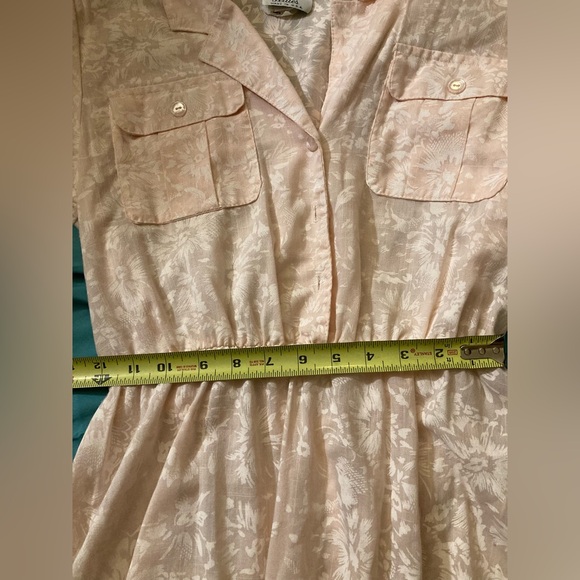 Vintage 80s sheer patterned shirt dress chest pockets size 10 - Picture 4 of 9